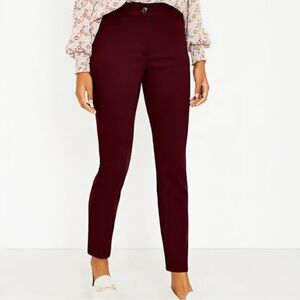 NEW $90 Ann Taylor LOFT Sutton Skinny Pant Burgundy 4P Petite Ankle Office Work